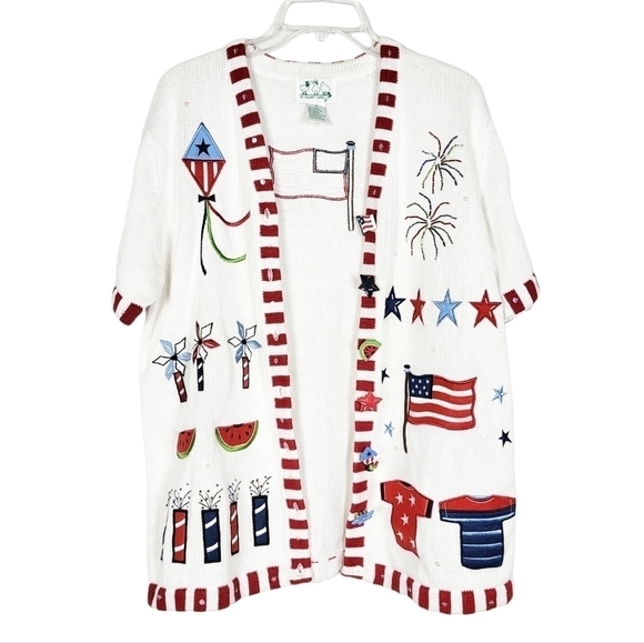 NWOT VTG Quacker Factory embroidered beaded patriotic cardigan sweater America - Picture 1 of 9